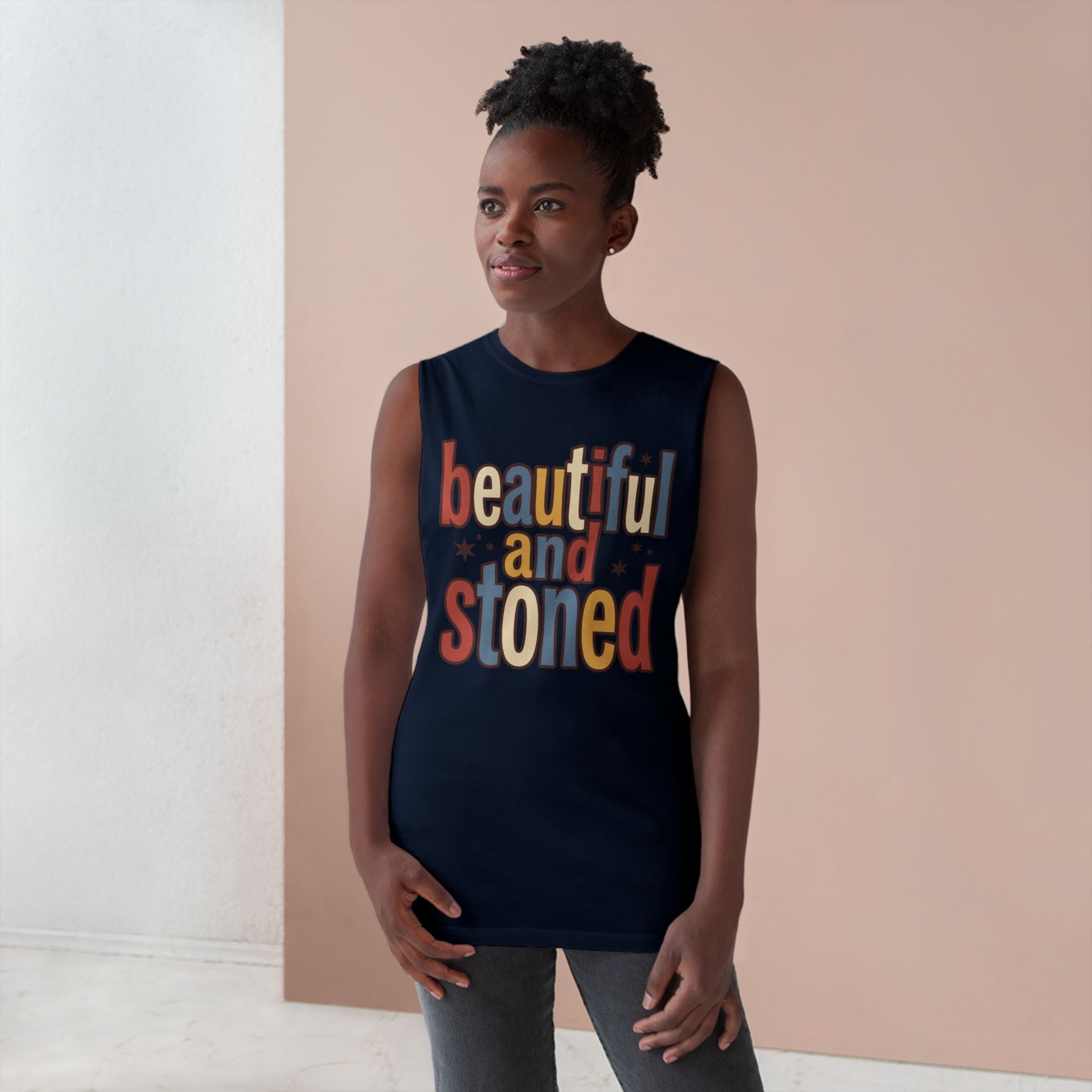 Beautiful and Stoned Tank Top — Retro Graphic Muscle Tank