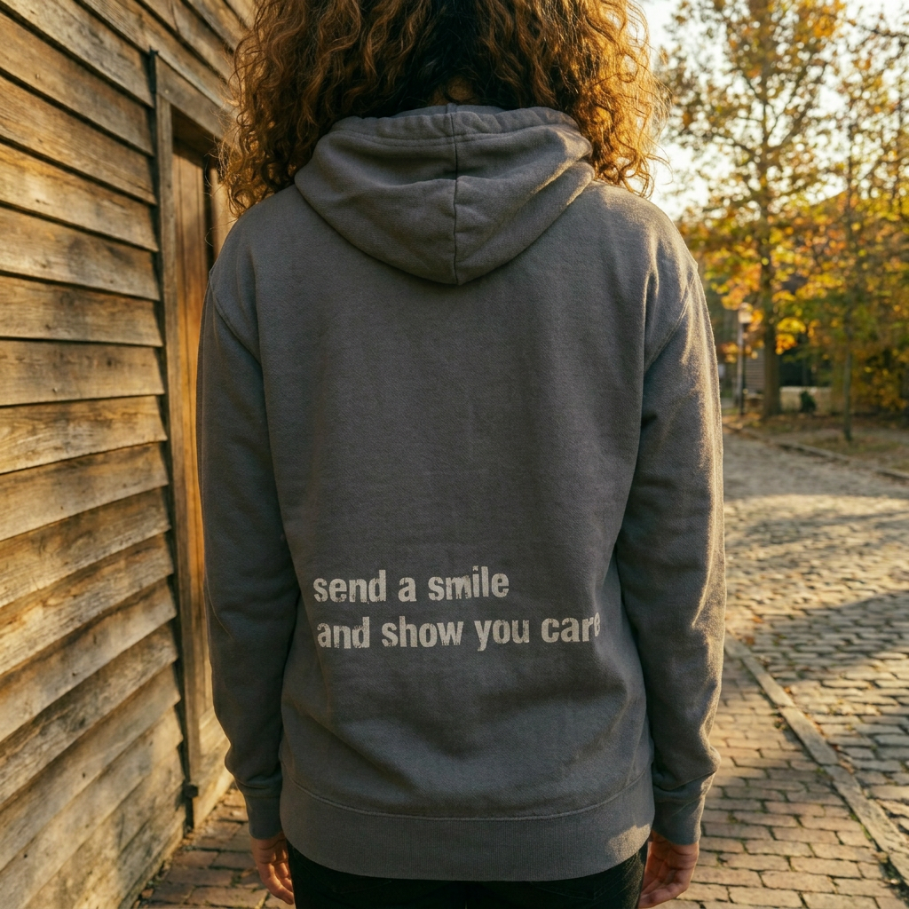 Lightweight Hoodie — “send a smile and show you care” Minimal Graphic