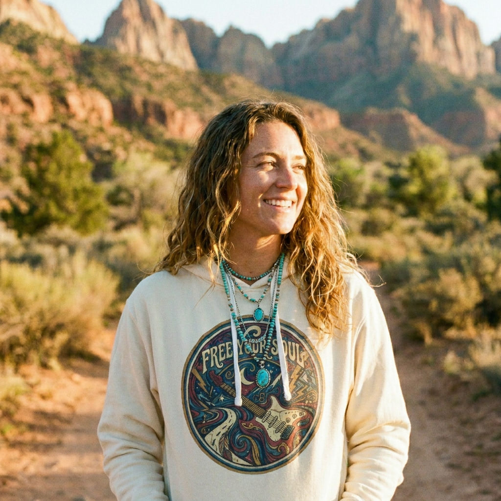 Free Your Soul Hoodie – Vintage Guitar Boho Music Graphic Sweatshirt