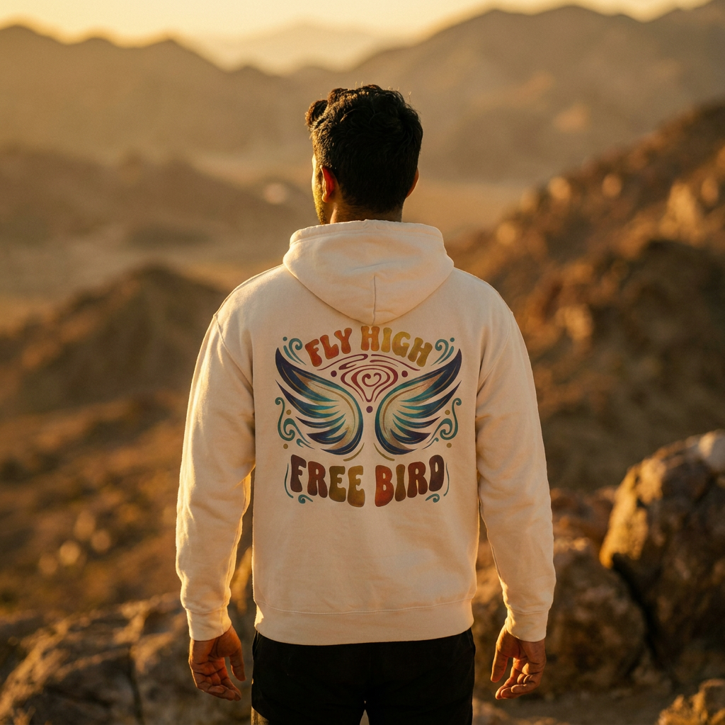 Fly High Free Bird Hoodie  Retro Lightweight Hooded Sweatshirt