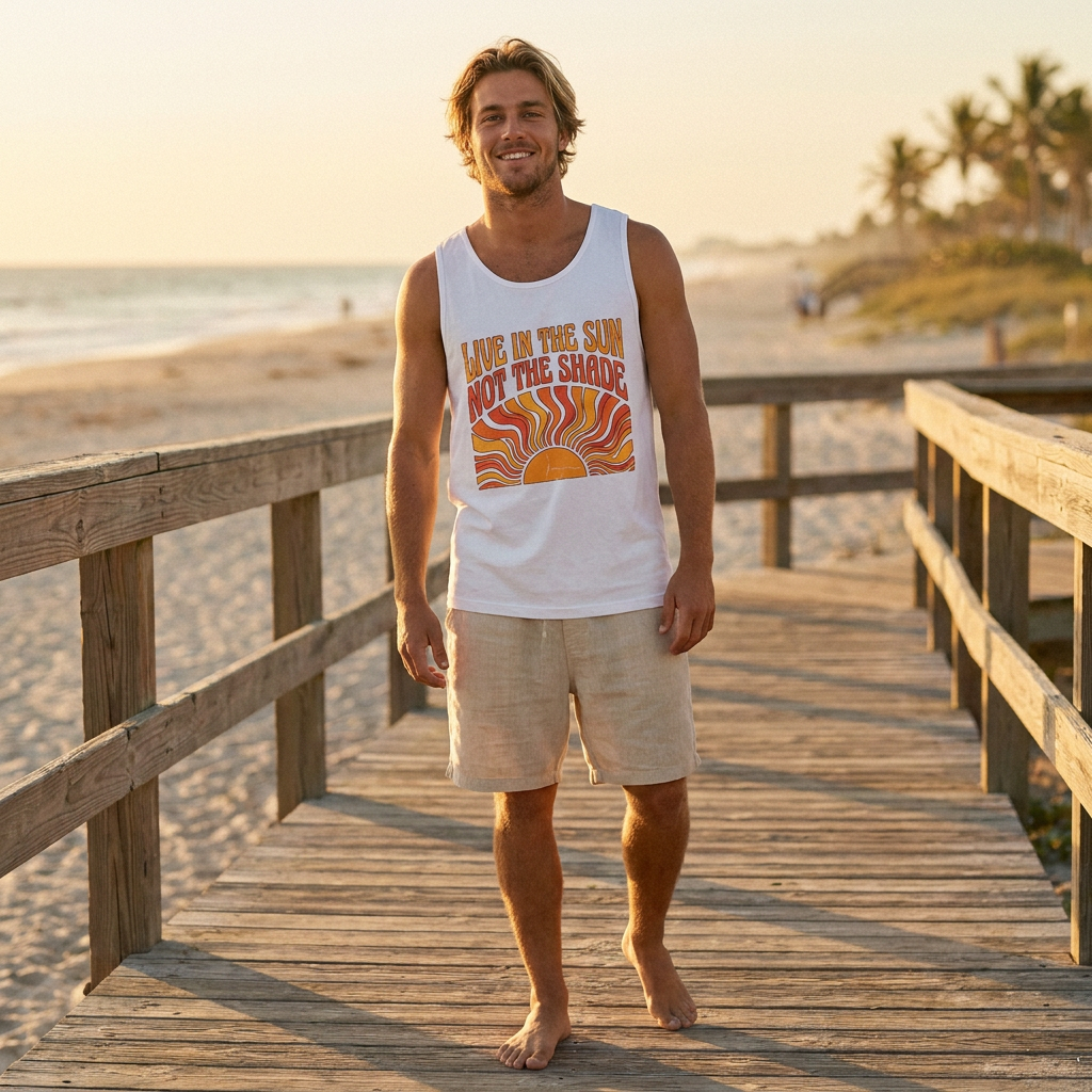 Live in the Sun Tank Top — "Live in the Sun Not the Shade" Retro Sunshine Graphic