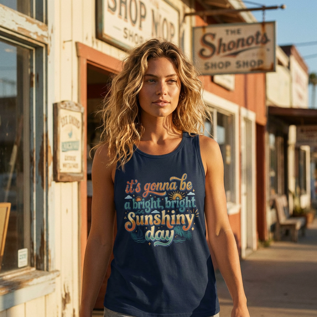 Sunshiny Day Tank Top — Retro "It's Gonna Be a Bright, Bright Sunshiny Day" Graphic