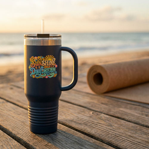 40oz Insulated Travel Mug — "Sunshine Daydream" Floral Stainless Tumbler