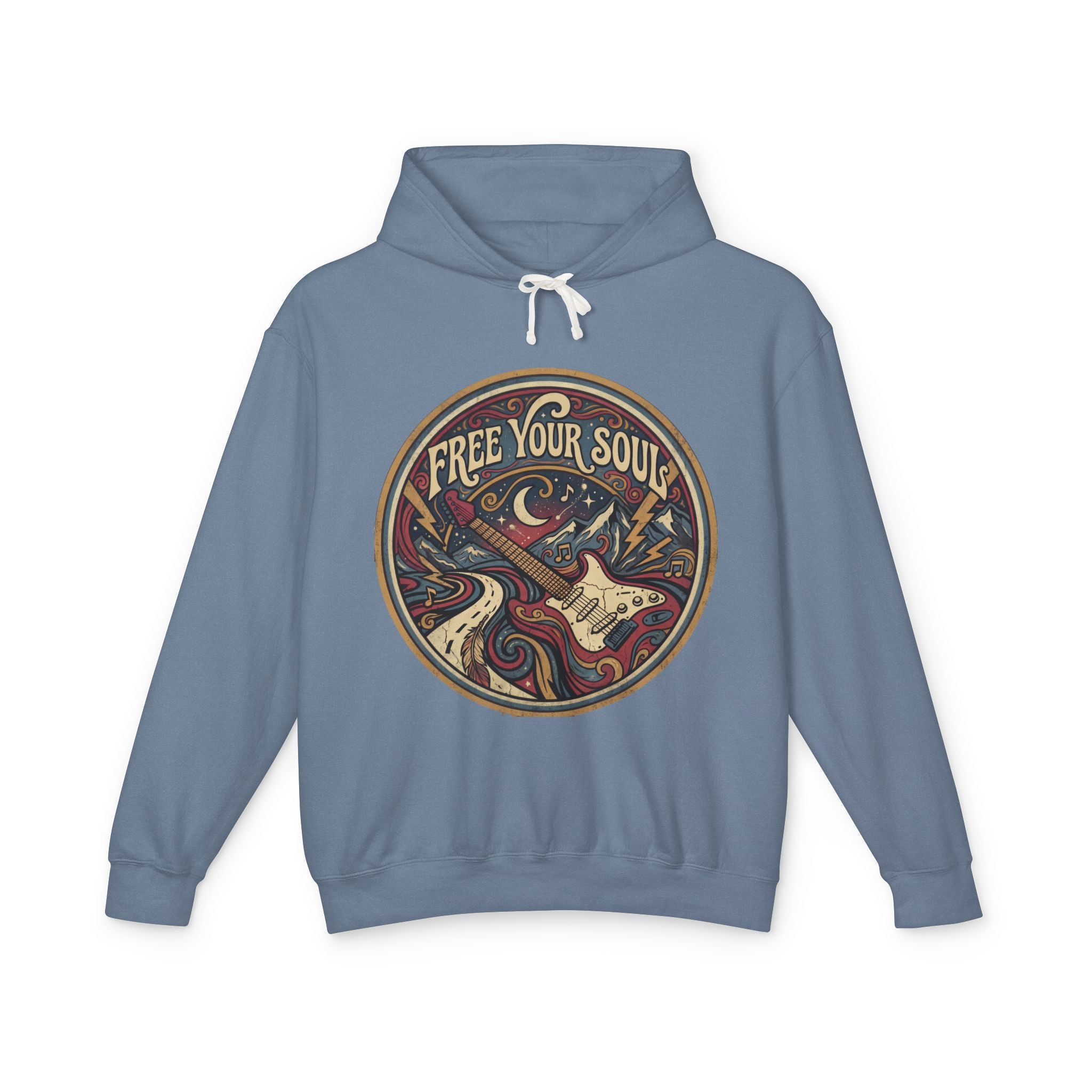 Free Your Soul Hoodie – Vintage Guitar Boho Music Graphic Sweatshirt
