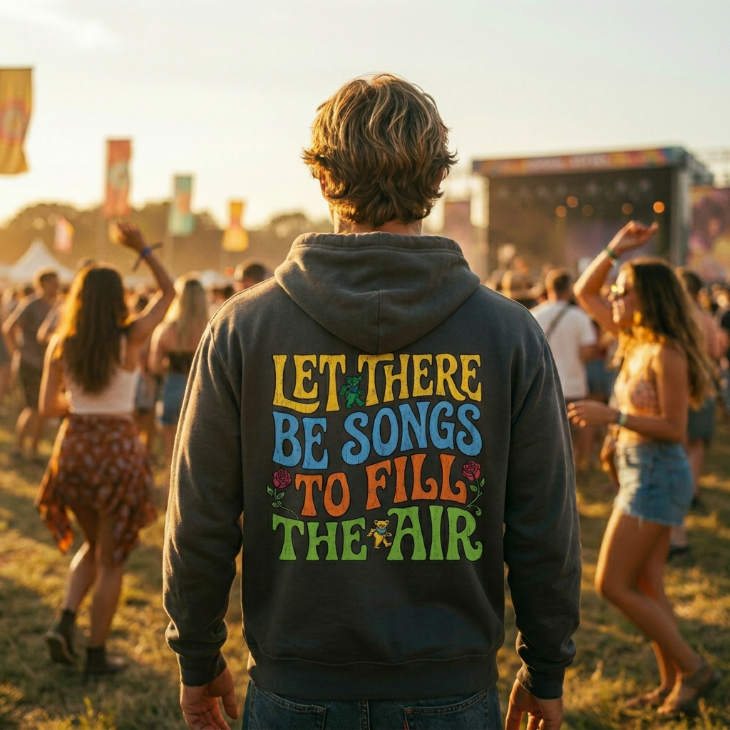 Let There Be Songs Hoodie — Retro Floral Music Quote Hooded Sweatshirt