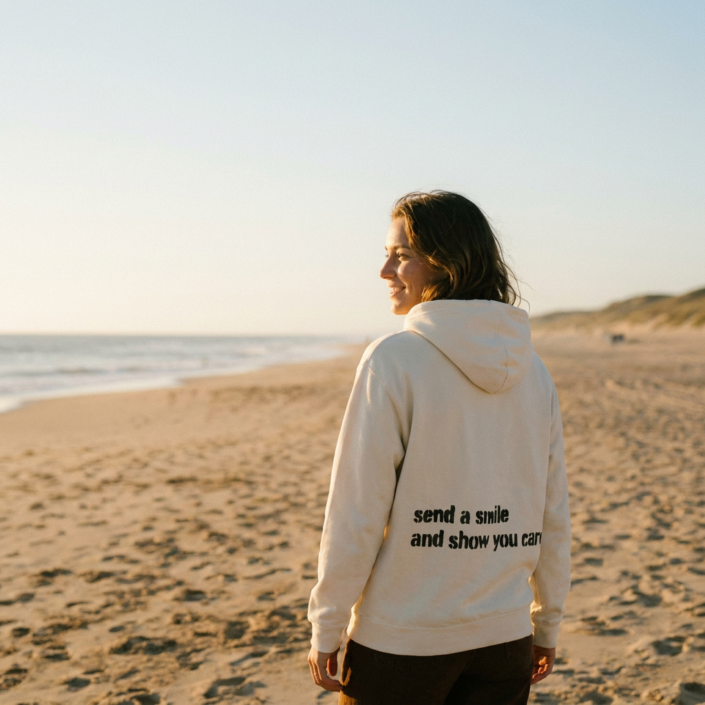 Lightweight Hoodie — “send a smile and show you care” Minimal Graphic