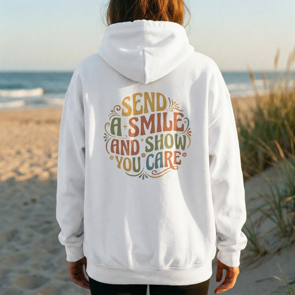 Lightweight Hoodie — “send a smile and show you care” Minimal Graphic