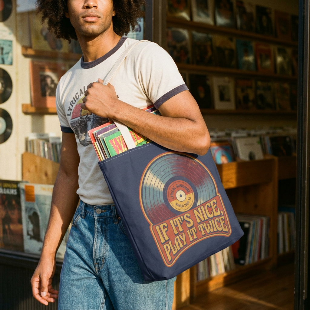 Record Lover Tote Bag - "If It's Nice, Play It Twice" Vintage Vinyl Shopper