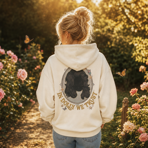 Dolly Retro Hoodie — "In Dolly We Trust" Graphic Pullover
