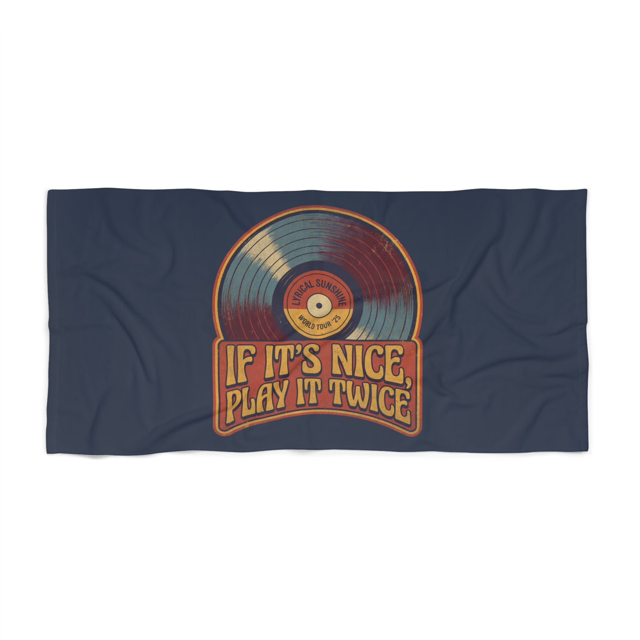 Vintage Vinyl Beach Towel – "If It's Nice, Play It Twice" Retro Record Design
