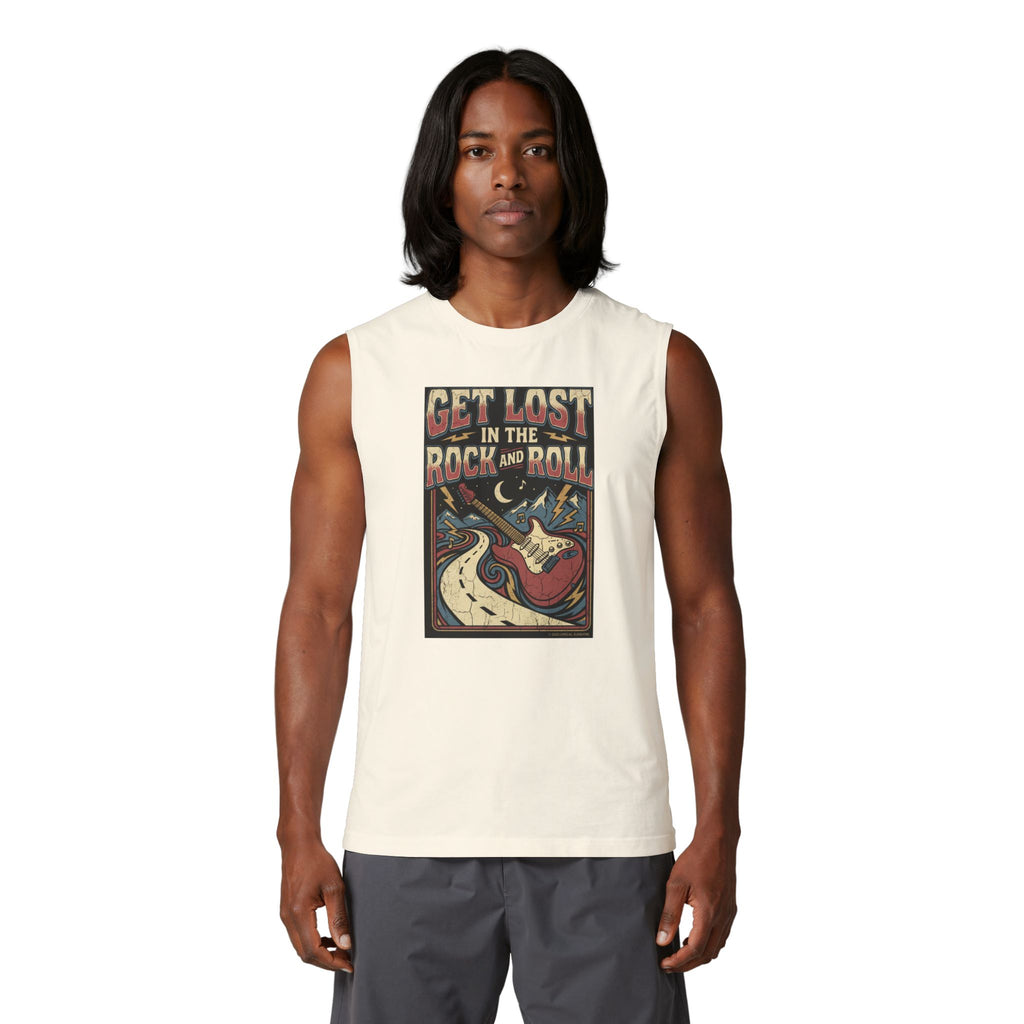 Rock & Roll Muscle Tank Top — "Get Lost in the Rock and Roll" Vintage Guitar Tee