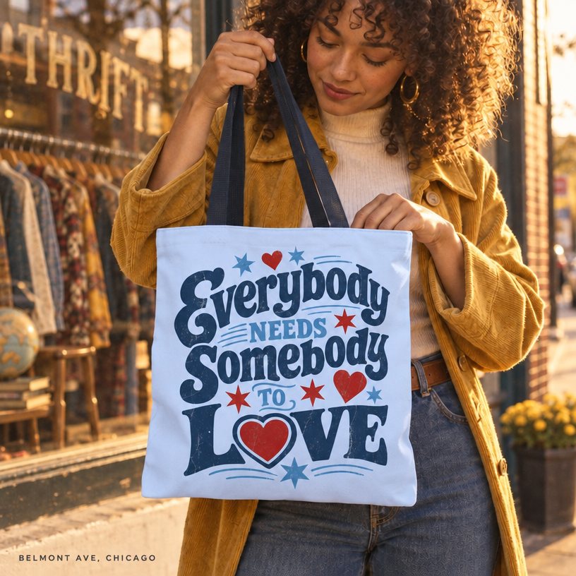 Everybody Needs Somebody to Love Tote Bag - Retro Heart Love Quote Canvas Tote