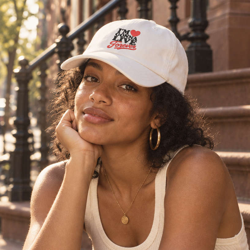 Classic Dad Cap — “I’m Gonna Live Forever” Embroidered Baseball Hat