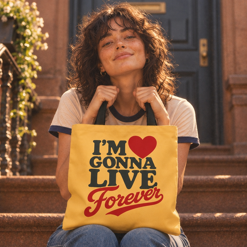 Tote Bag - "I'm Gonna Live Forever" Inspirational Yellow Tote