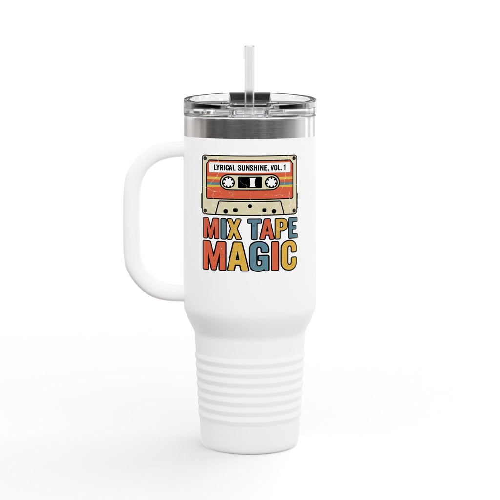 Mix Tape Magic 40oz Insulated Travel Mug — Retro Cassette Coffee Tumbler