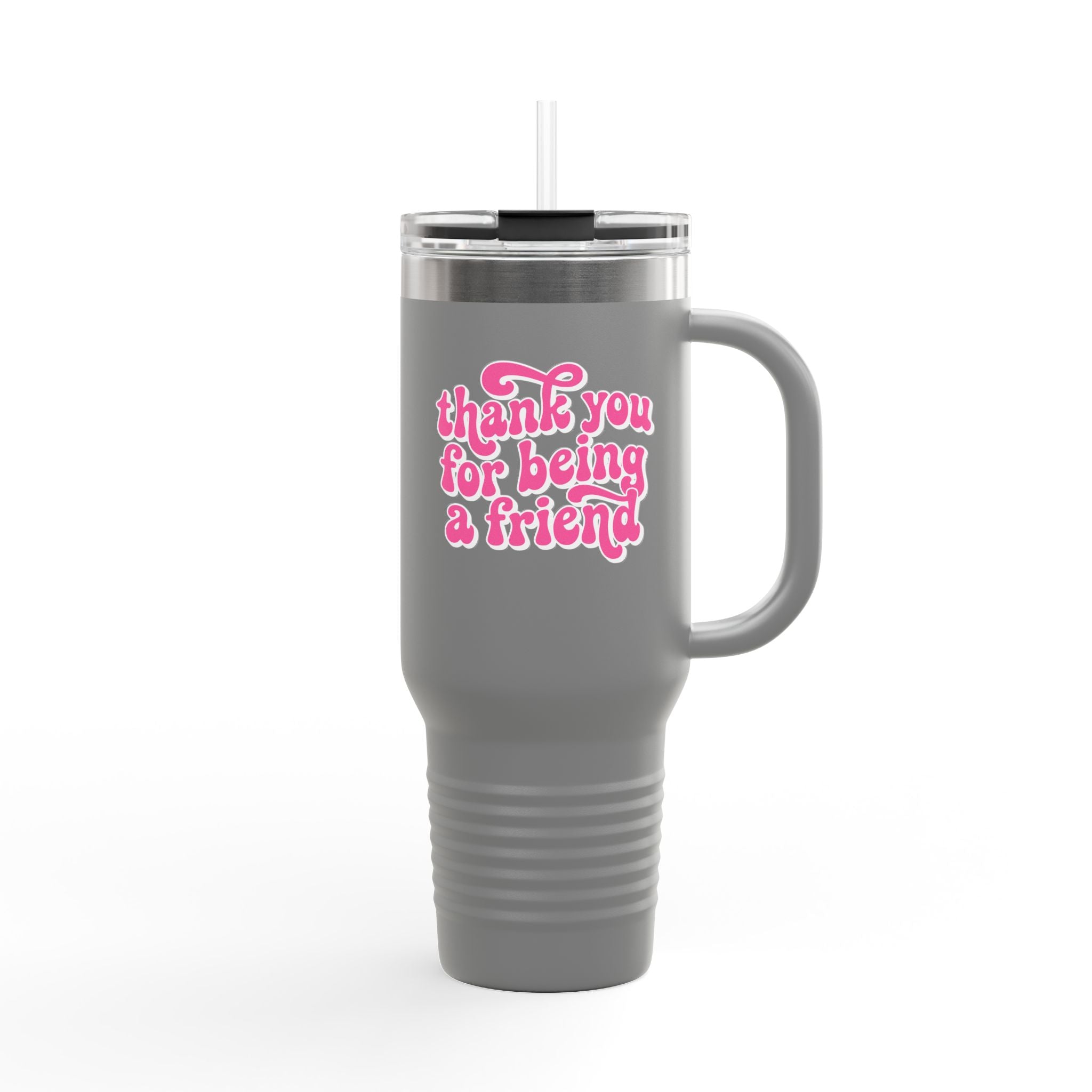 40oz Insulated Travel Mug — Pink Retro "Thank You For Being A Friend" Design