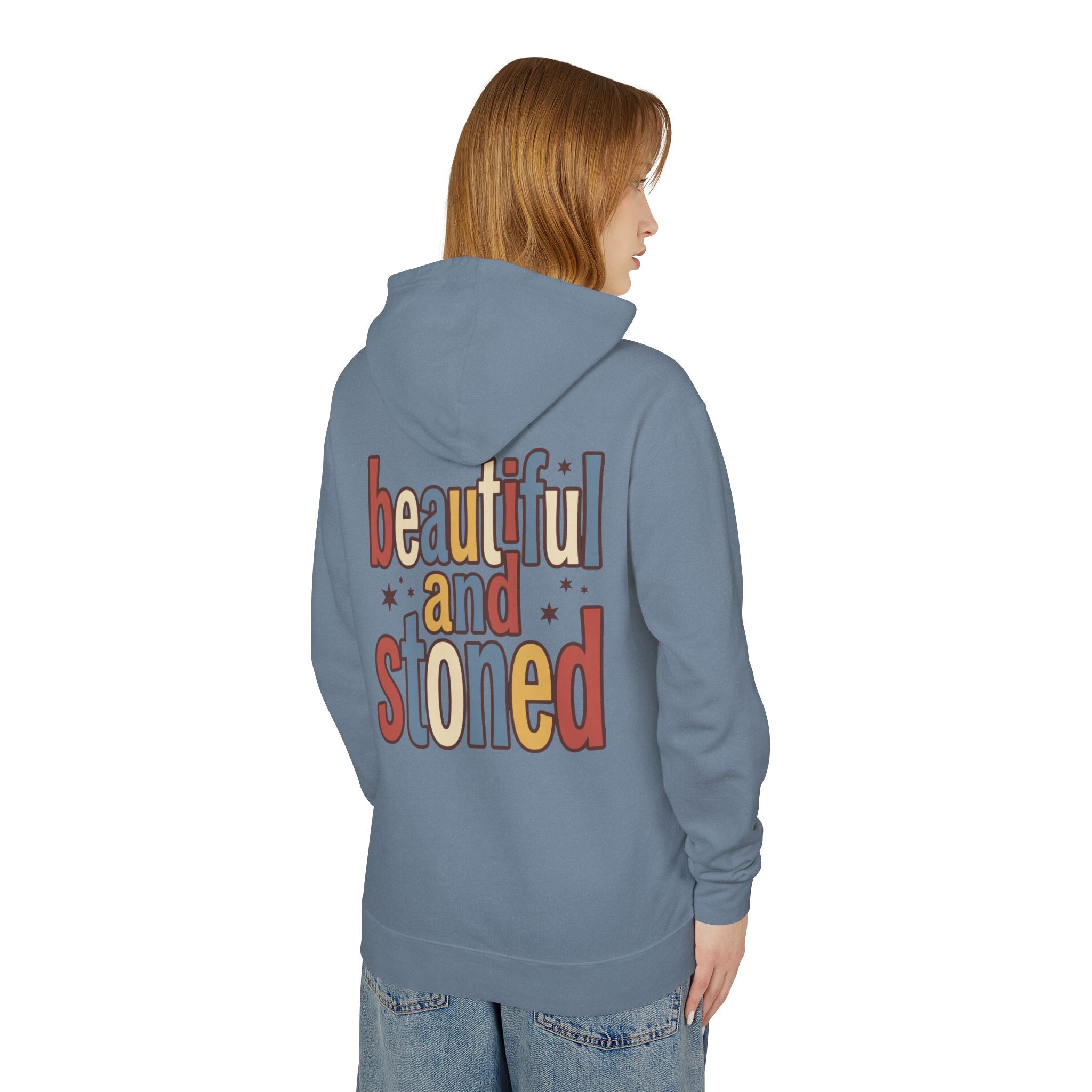 Beautiful and Stoned Hoodie — Retro Typography Lightweight Hooded Sweatshirt