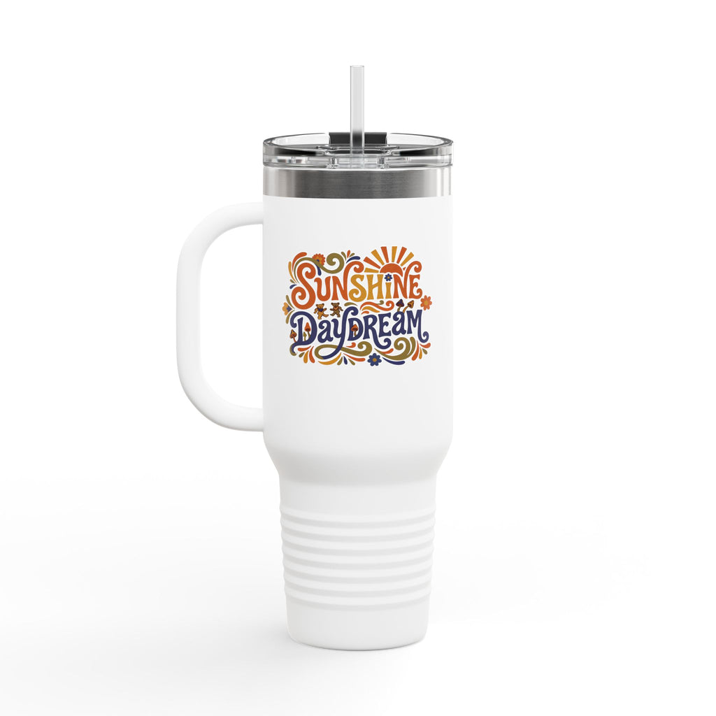 40oz Insulated Travel Mug — "Sunshine Daydream" Floral Stainless Tumbler
