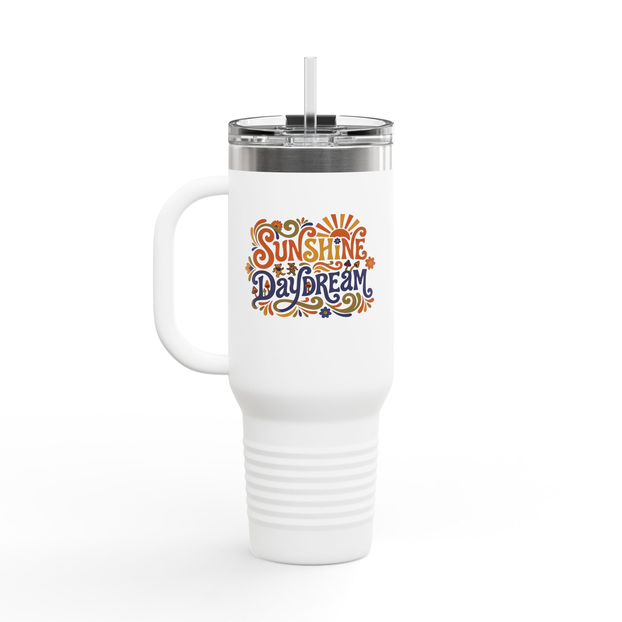 40oz Insulated Travel Mug — "Sunshine Daydream" Floral Stainless Tumbler