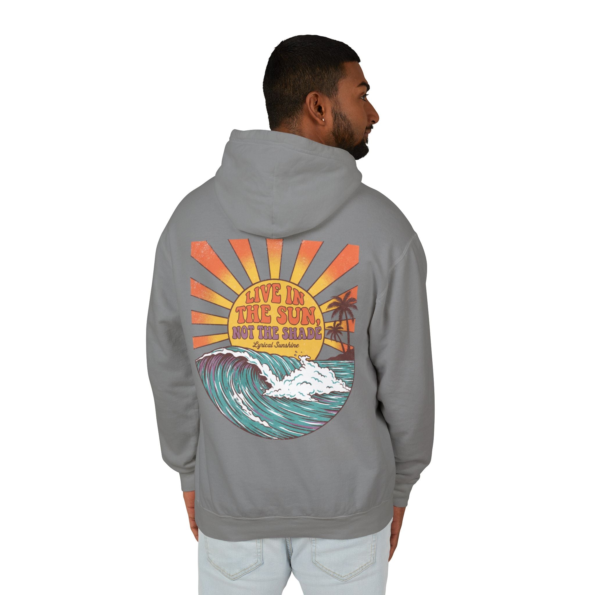 Sunset Surf Hoodie – “Live in the Sun, Not the Shade” Graphic Hoodie