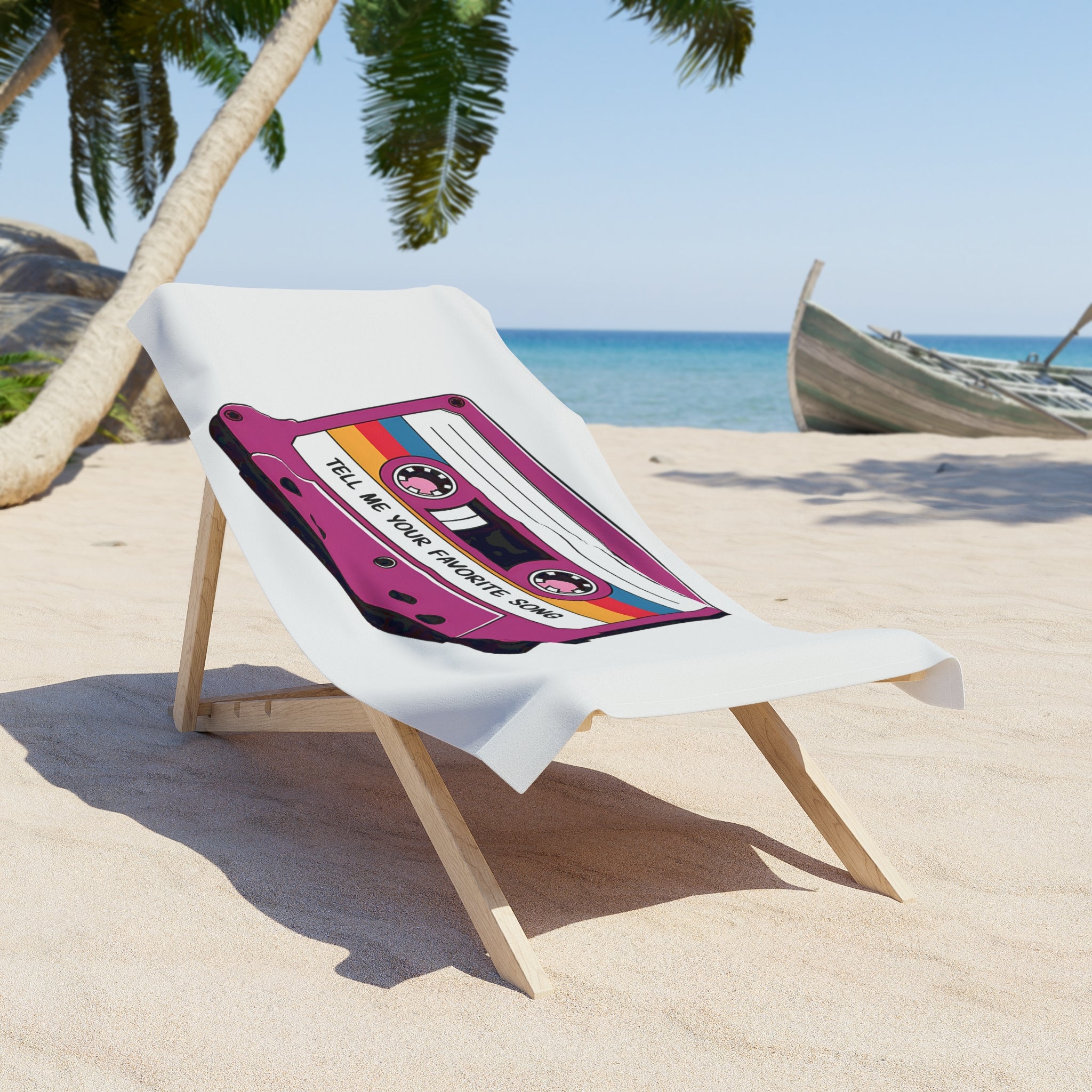 Retro Cassette 'Tell Me Your Favorite Song' Beach Towel