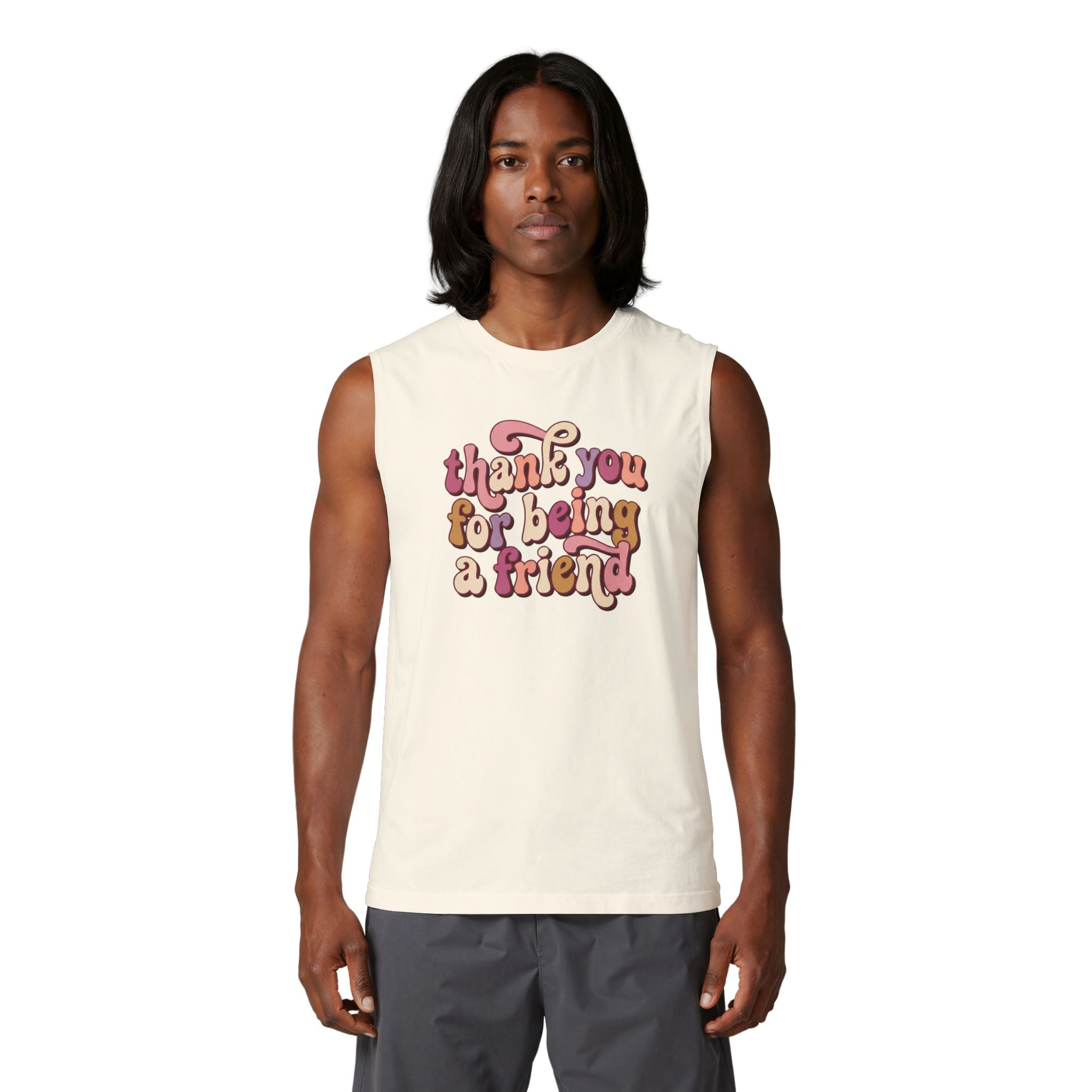 Thank You For Being A Friend Muscle Tank — Retro Friendship Graphic Tank Top