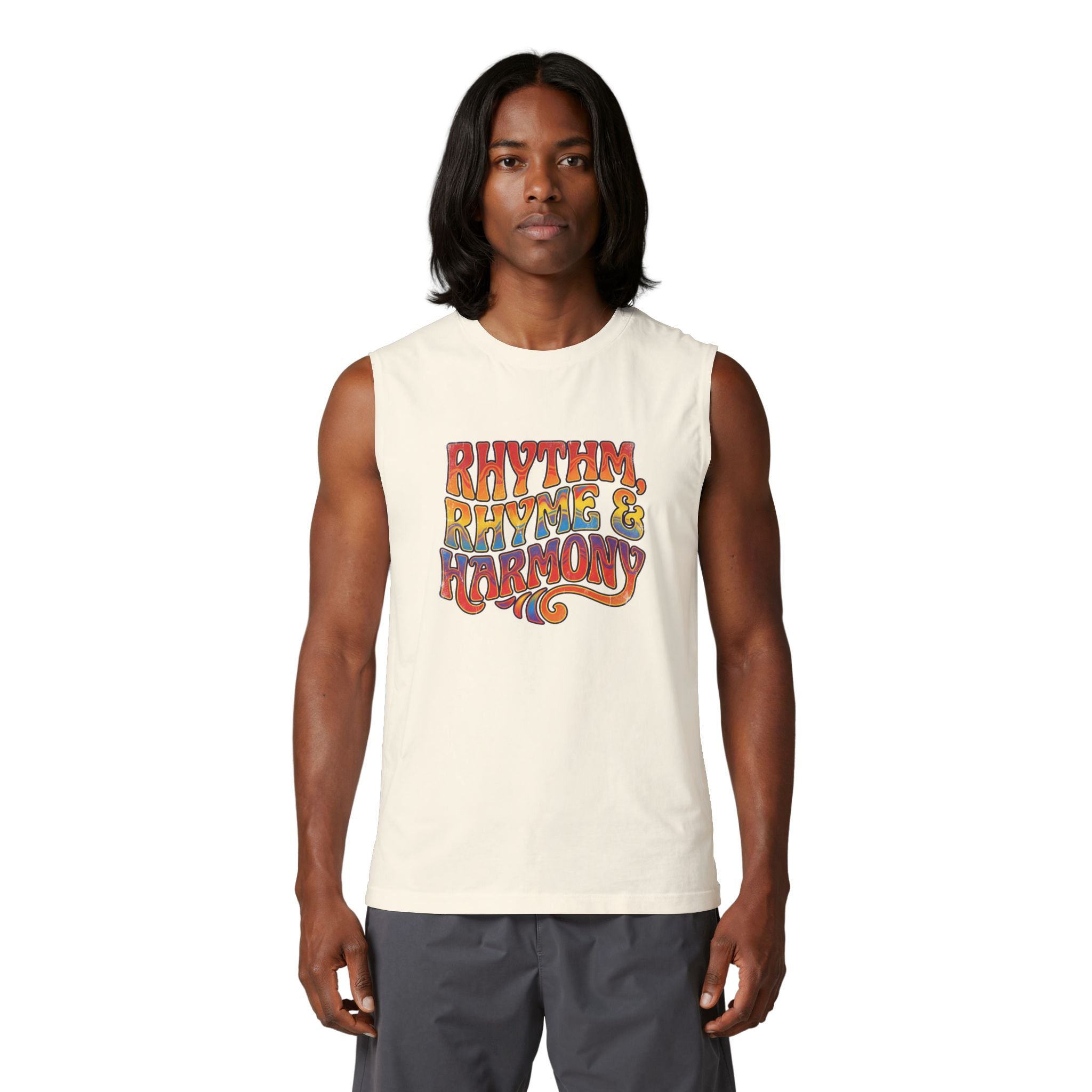 Rhythm Rhyme & Harmony Muscle Tank — Retro Music Festival Tank Top