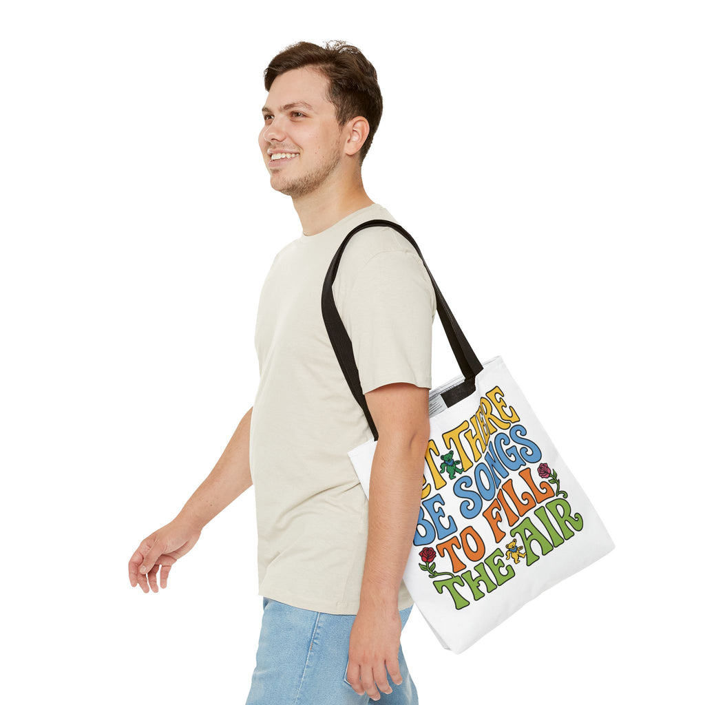 Let There Be Songs Tote Bag — Retro Floral Song Lyrics Canvas Tote