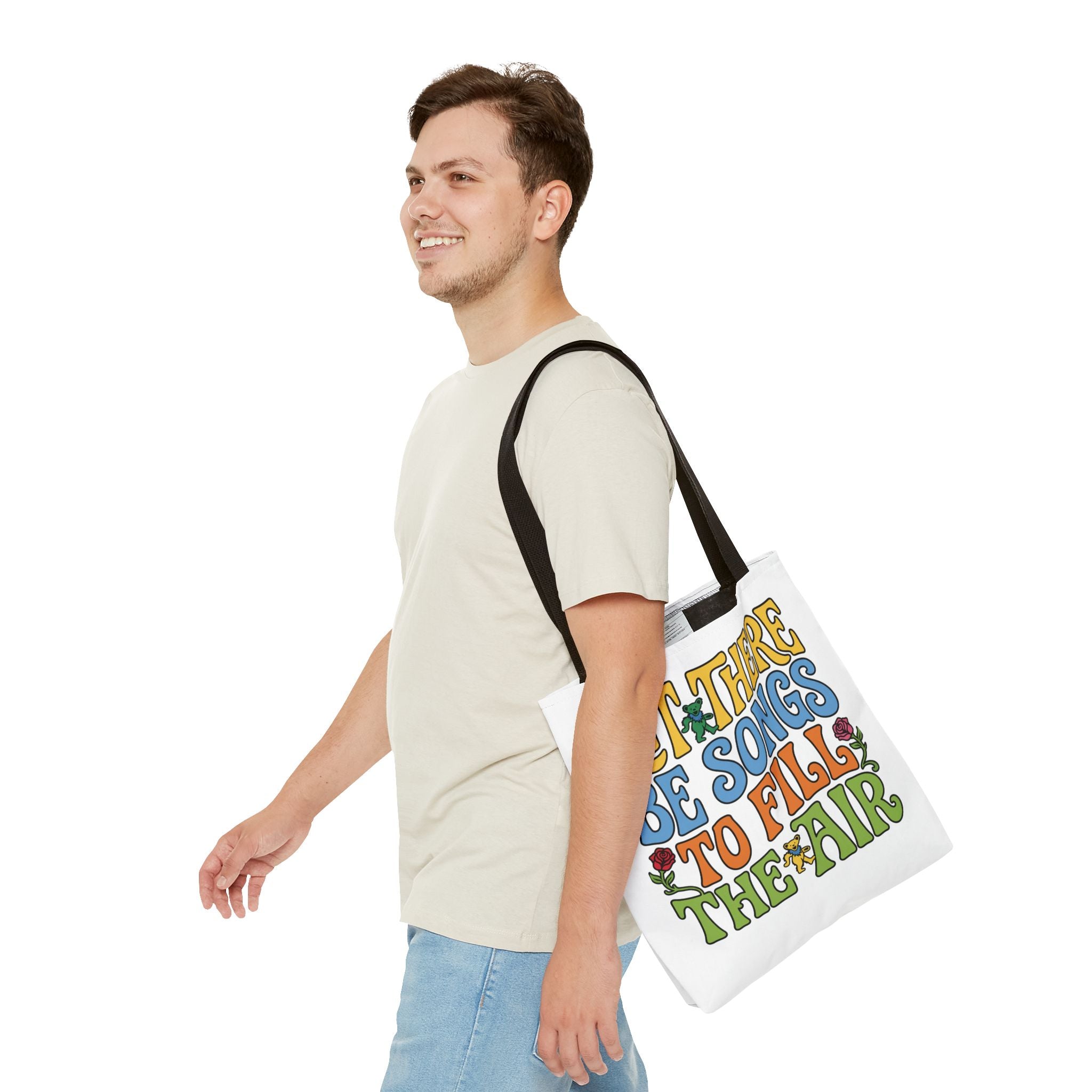 Let There Be Songs Tote Bag — Retro Floral Song Lyrics Canvas Tote