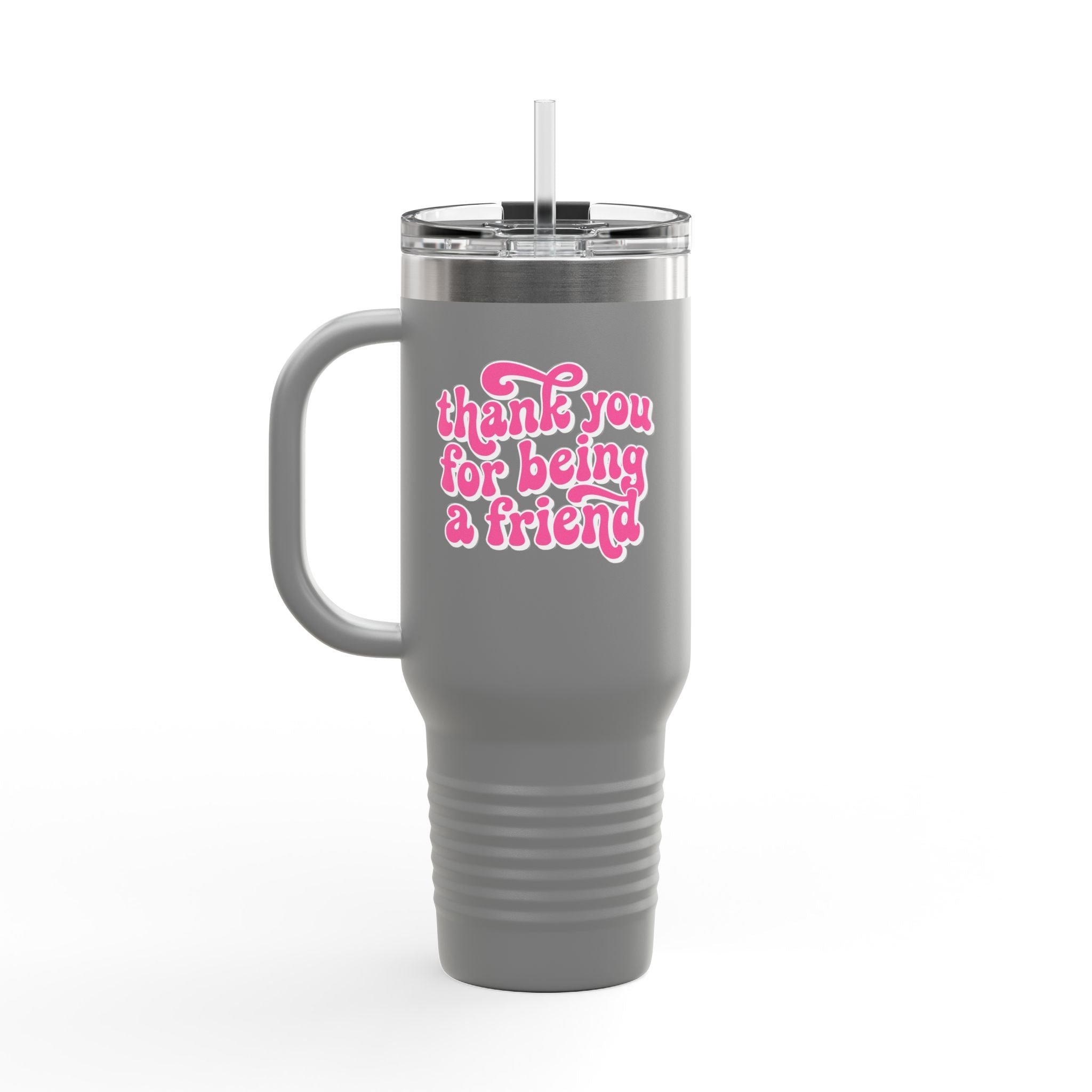 40oz Insulated Travel Mug — Pink Retro "Thank You For Being A Friend" Design