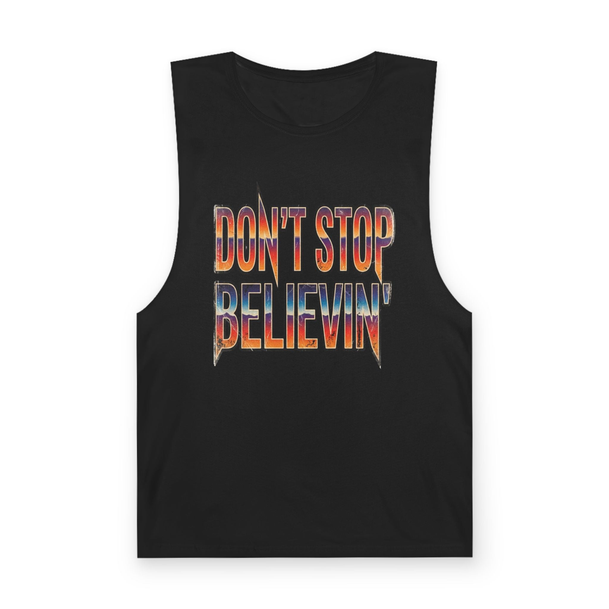 Don't Stop Believin' Tank Top — Retro Sunset Graphic Sleeveless Tee