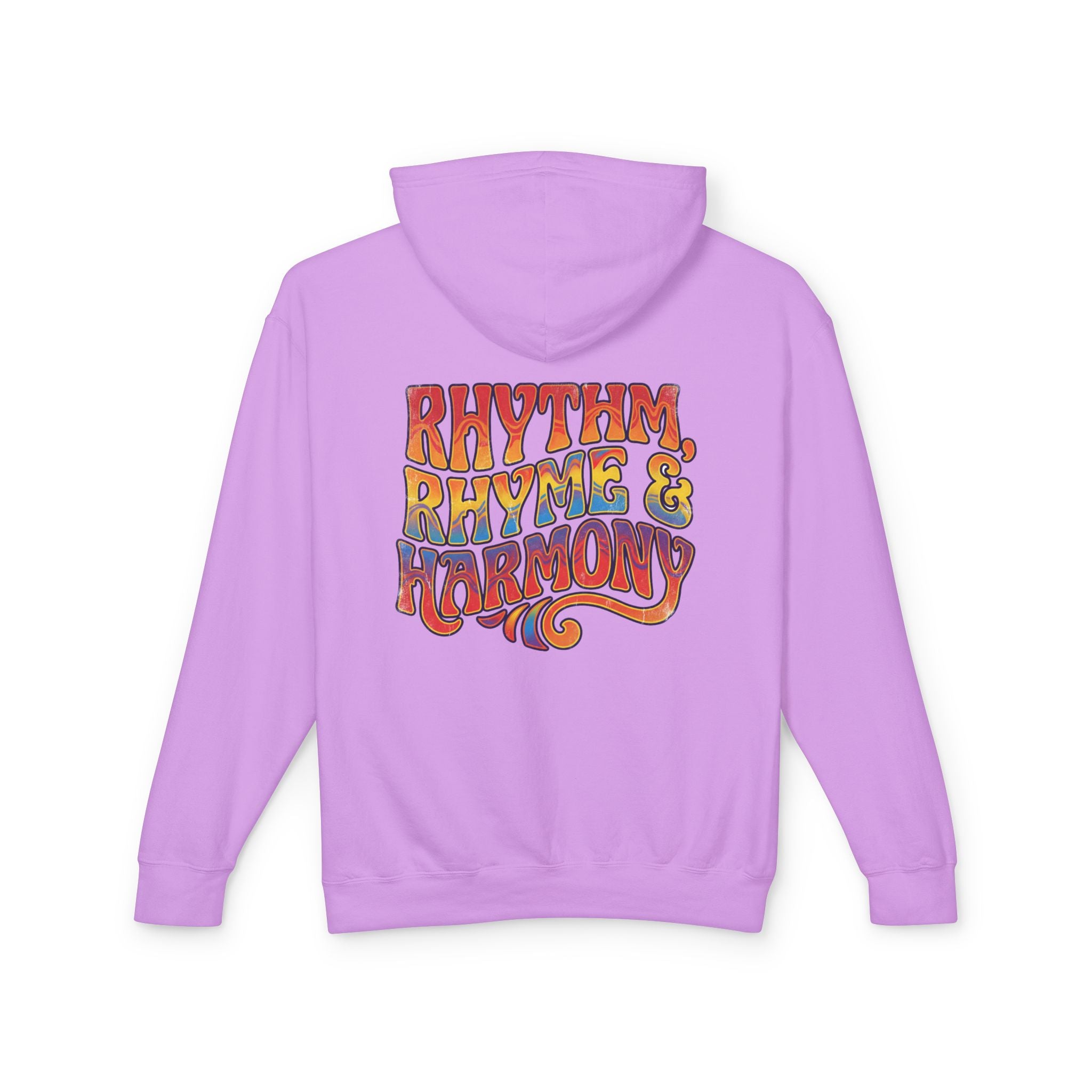Rhythm Rhyme & Harmony Hoodie — Retro Music Graphic Pullover