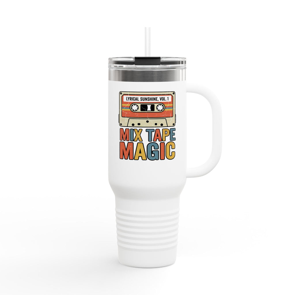 Mix Tape Magic 40oz Insulated Travel Mug — Retro Cassette Coffee Tumbler