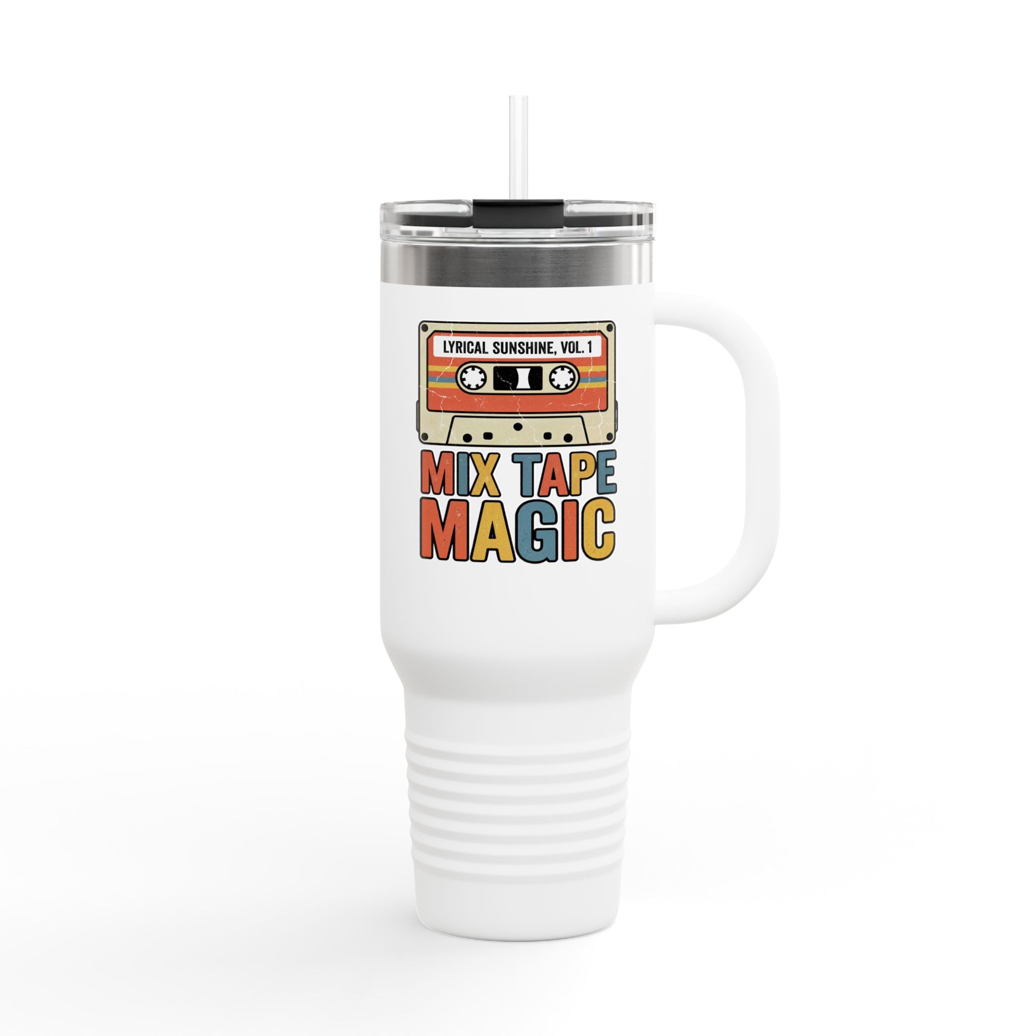 Mix Tape Magic 40oz Insulated Travel Mug — Retro Cassette Coffee Tumbler