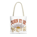 Tote — "Turn It Up and Let It Go" Retro Sunset Tote Bag
