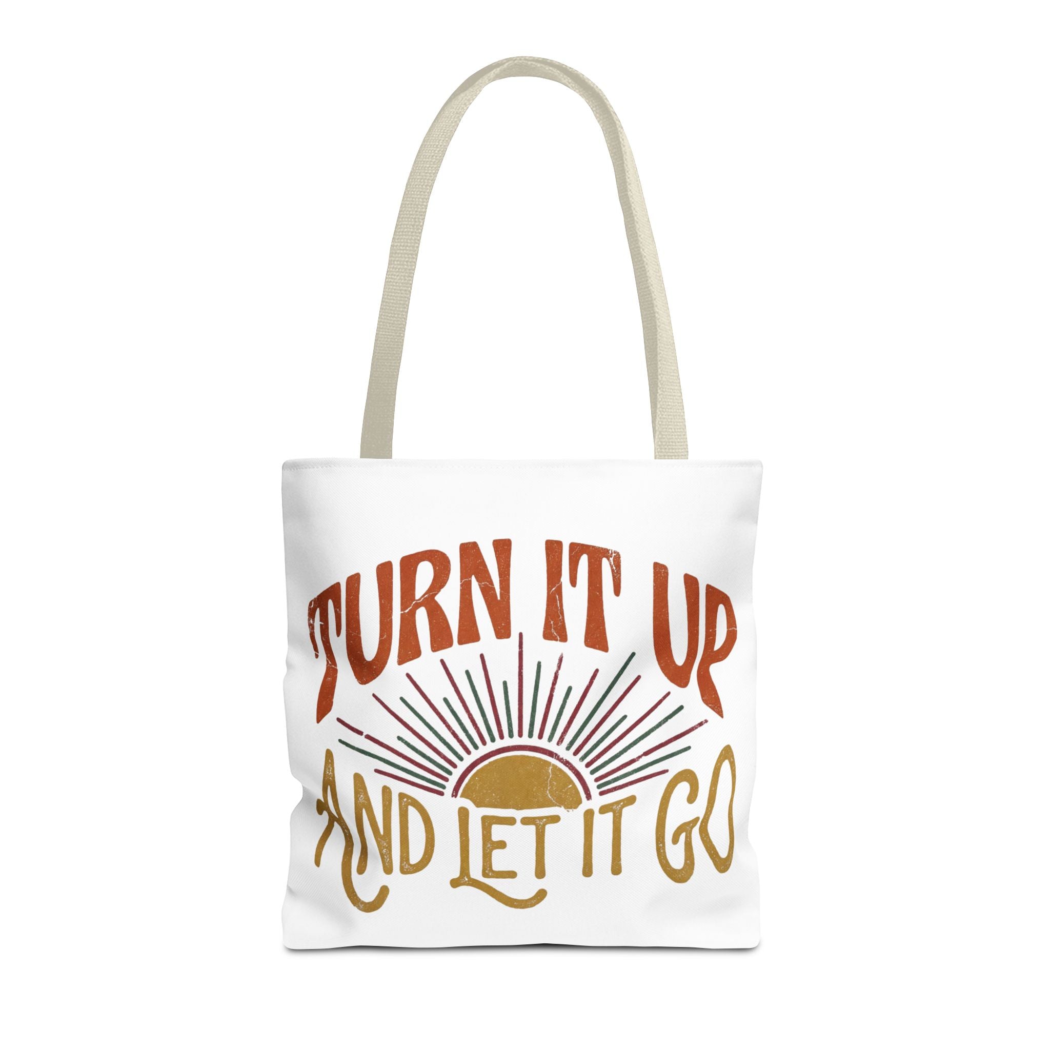 Tote — "Turn It Up and Let It Go" Retro Sunset Tote Bag