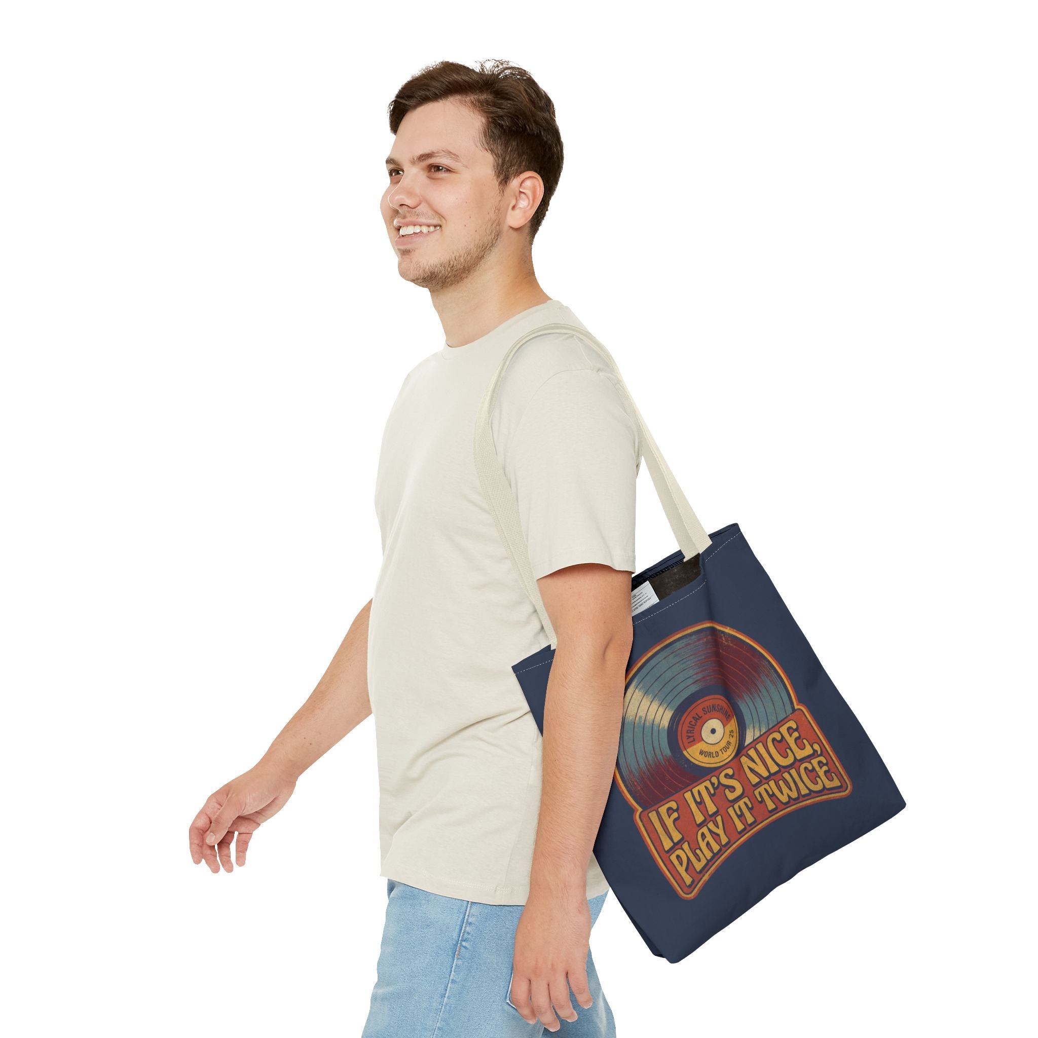 Record Lover Tote Bag - "If It's Nice, Play It Twice" Vintage Vinyl Shopper