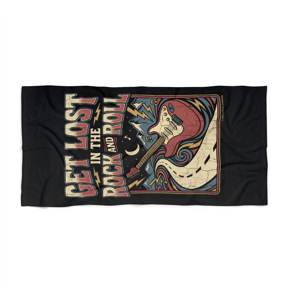 Get Lost in the Rock and Roll Beach Towel — Vintage Electric Guitar Design