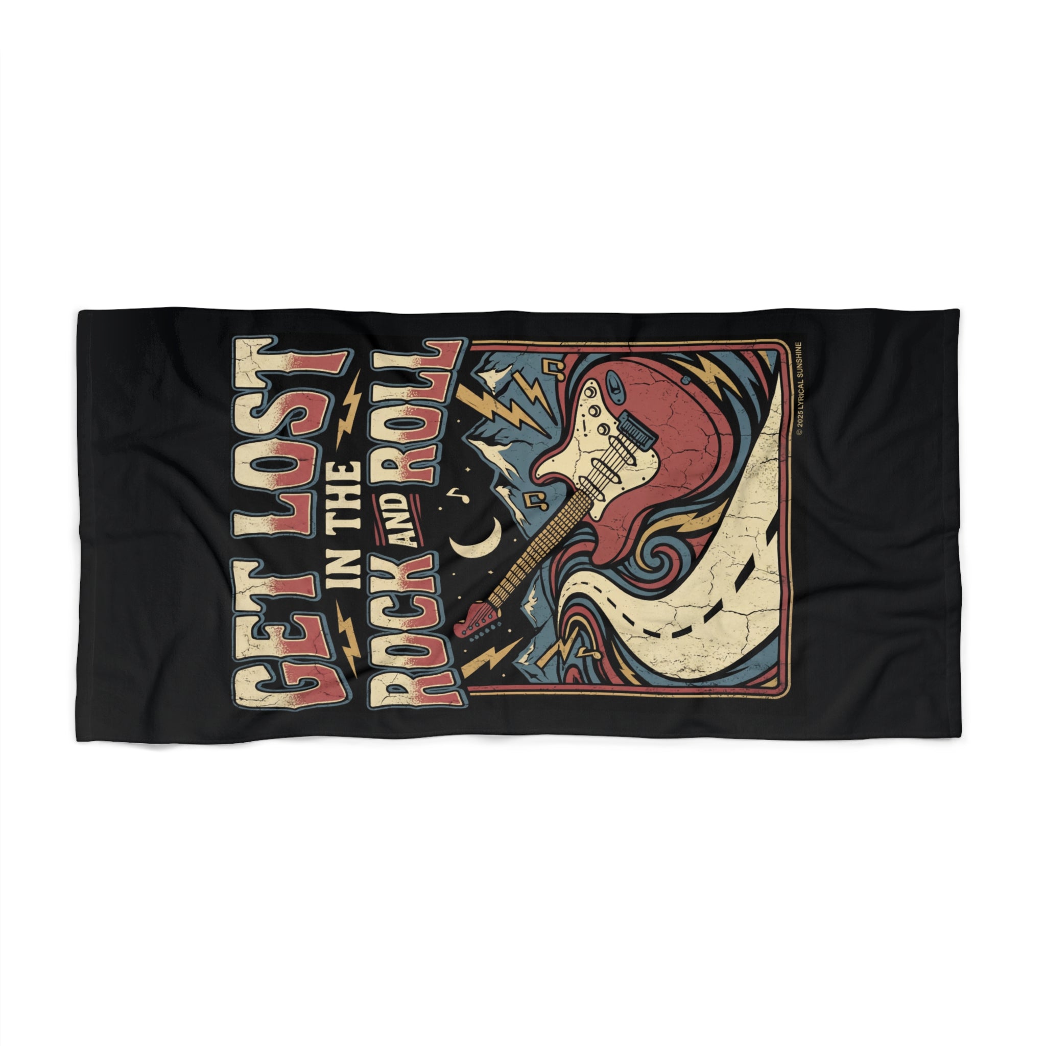 Get Lost in the Rock and Roll Beach Towel — Vintage Electric Guitar Design
