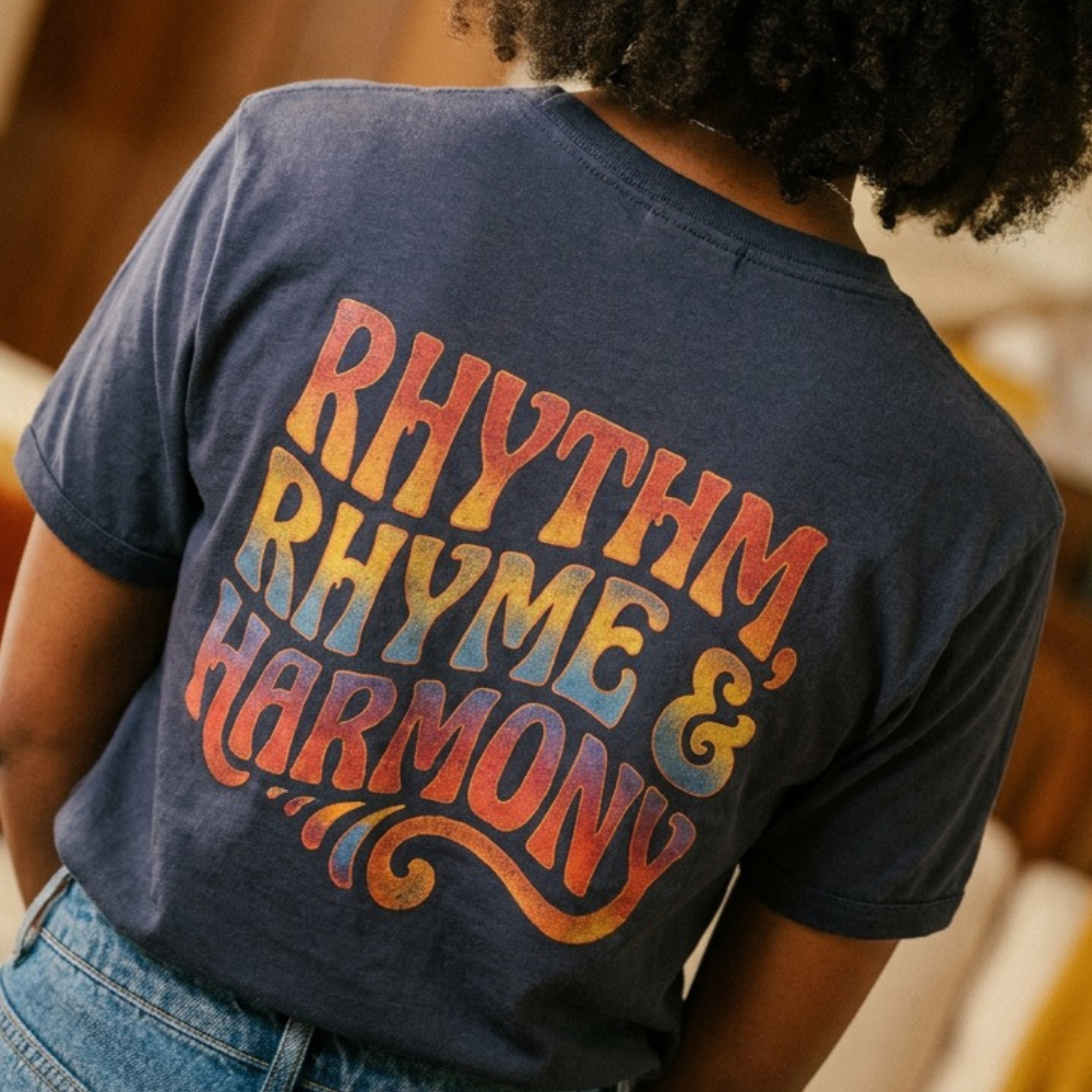 Rhythm Rhyme & Harmony Retro Graphic T‑Shirt 🎁 Most Gifted